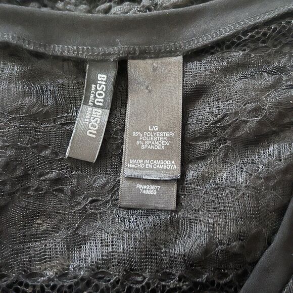 Y2K BISOU BISOU GOTHIC BLACK FLORAL LACE TUNIC BLOUSE TOP STRETCH L - Picture 7 of 7